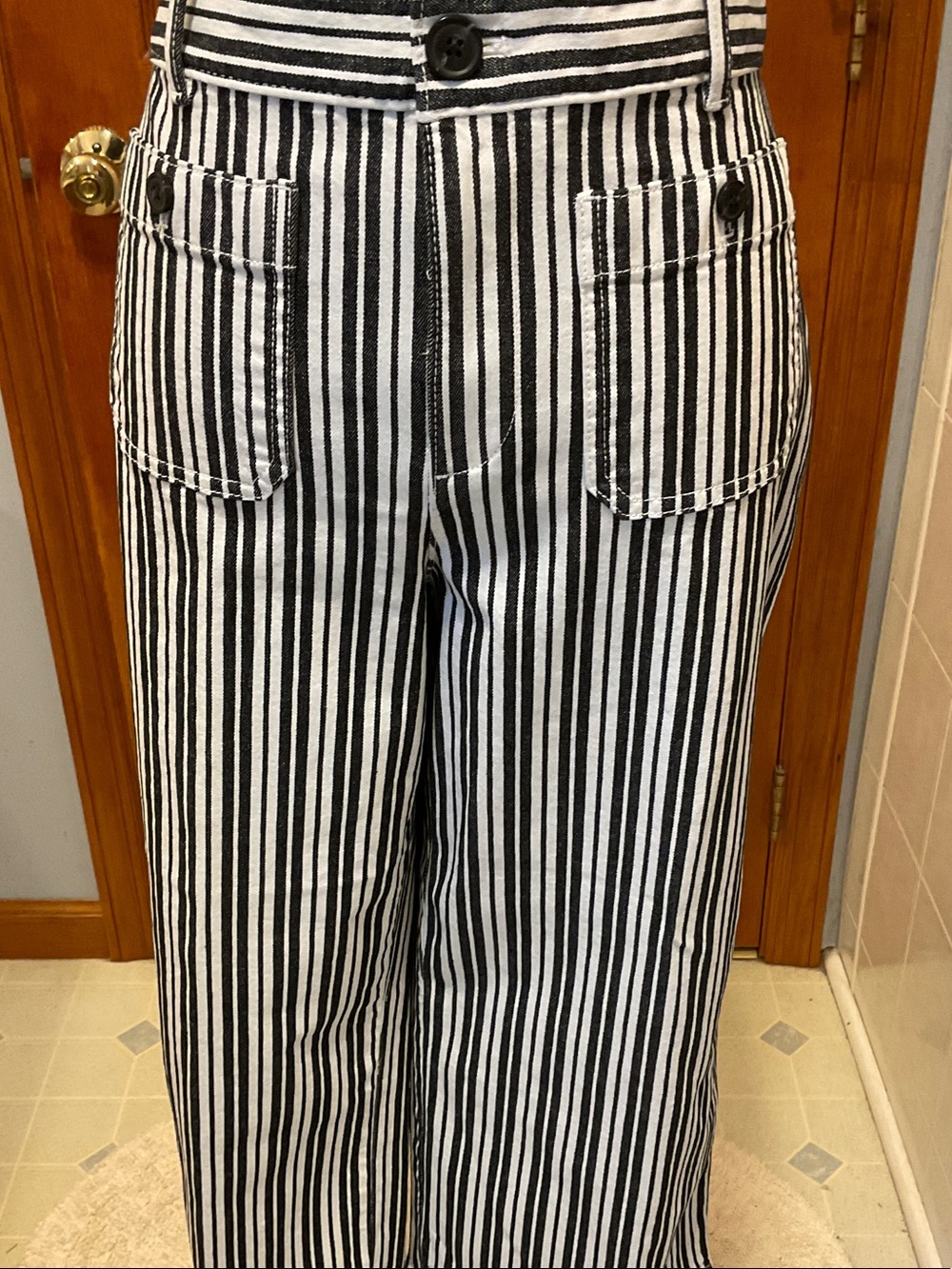 LOFT Black & White Vertical Stripe Wide-Leg Pants
